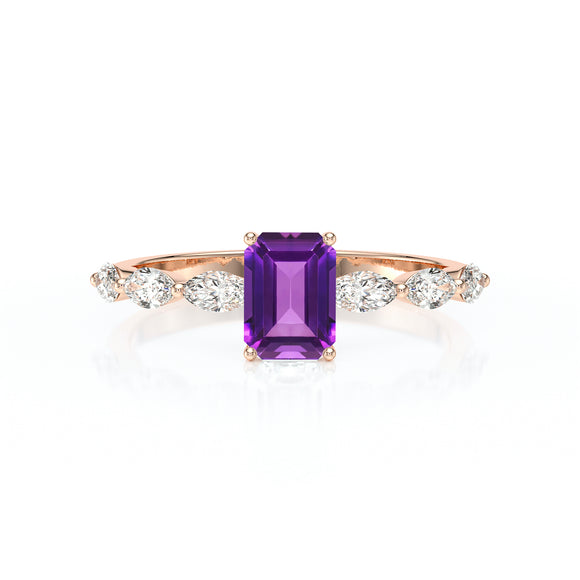 Solitaire accompagné améthyste diamant Solstice - 4