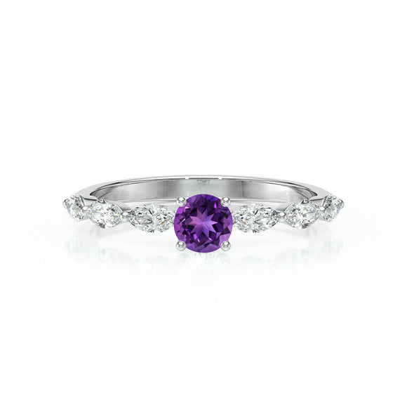 Solitaire accompagné améthyste diamant Solstice - 5