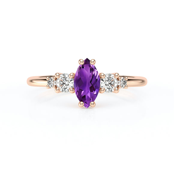 Solitaire accompagné améthyste et diamant Coucher de Soleil - 12