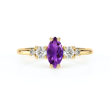 Solitaire accompagné améthyste et diamant Coucher de Soleil - 12