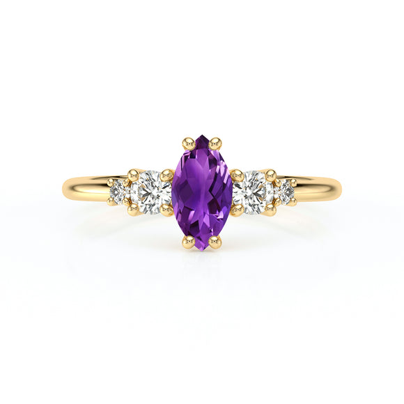 Solitaire accompagné améthyste et diamant Coucher de Soleil - 12