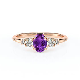 Solitaire accompagné améthyste et diamant Coucher de Soleil - 13