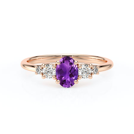 Solitaire accompagné améthyste et diamant Coucher de Soleil - 13
