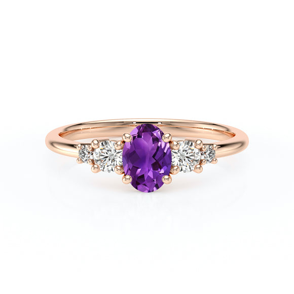Solitaire accompagné améthyste et diamant Coucher de Soleil - 13