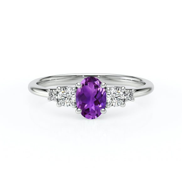 Solitaire accompagné améthyste et diamant Coucher de Soleil - 13
