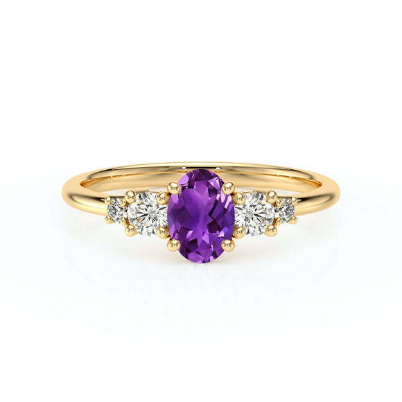 Solitaire accompagné améthyste et diamant Coucher de Soleil - 13