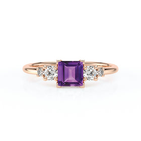 Solitaire accompagné améthyste et diamant Coucher de Soleil - 14