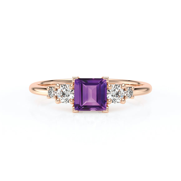 Solitaire accompagné améthyste et diamant Coucher de Soleil - 14