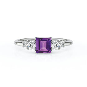 Solitaire accompagné améthyste et diamant Coucher de Soleil - 14