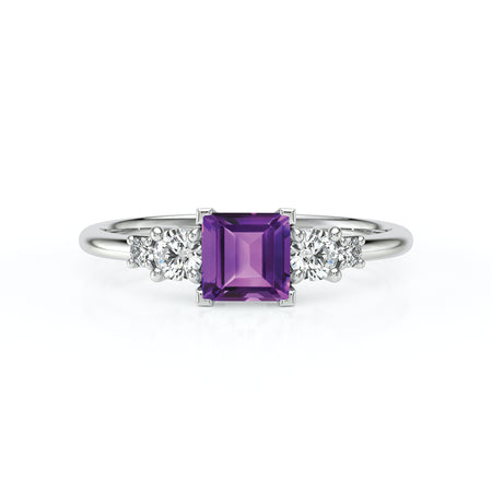 Solitaire accompagné améthyste et diamant Coucher de Soleil - 14