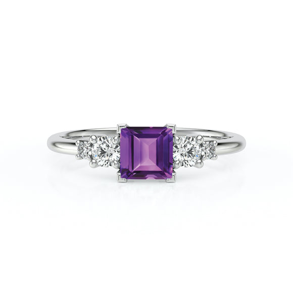 Solitaire accompagné améthyste et diamant Coucher de Soleil - 14