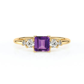 Solitaire accompagné améthyste et diamant Coucher de Soleil - 14