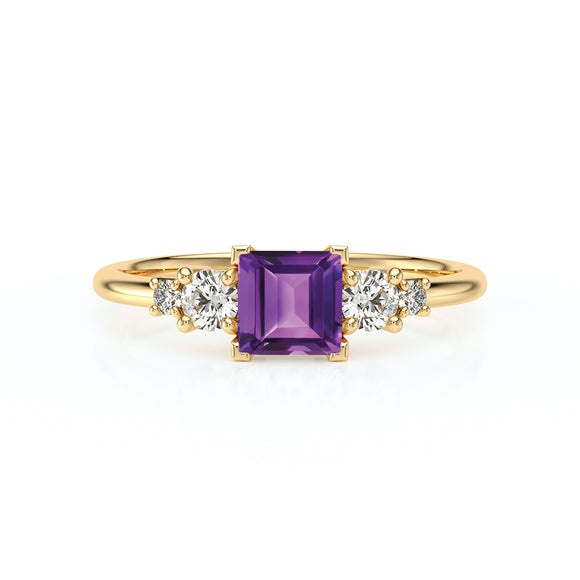 Solitaire accompagné améthyste et diamant Coucher de Soleil - 14