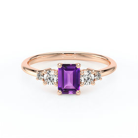 Solitaire accompagné améthyste et diamant Coucher de Soleil - 15