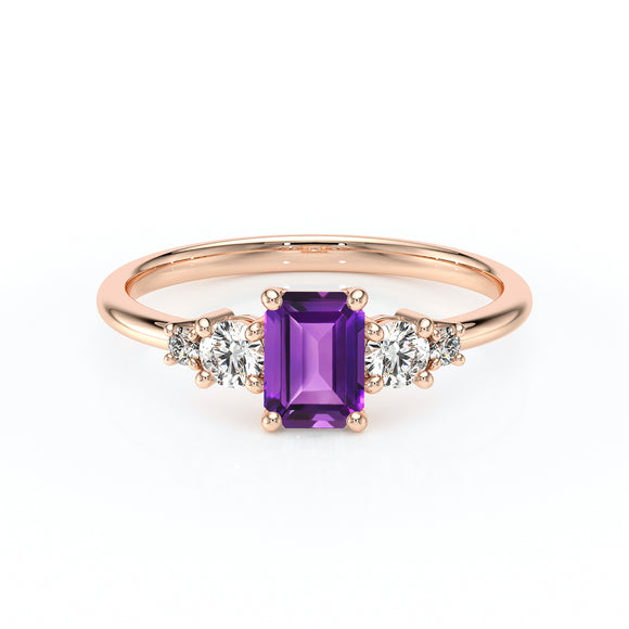 Solitaire accompagné améthyste et diamant Coucher de Soleil - 15