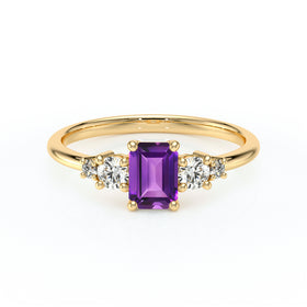 Solitaire accompagné améthyste et diamant Coucher de Soleil - 15