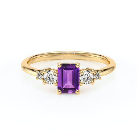 Solitaire accompagné améthyste et diamant Coucher de Soleil - 15