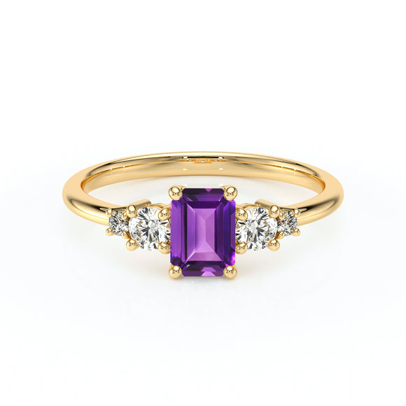 Solitaire accompagné améthyste et diamant Coucher de Soleil - 15