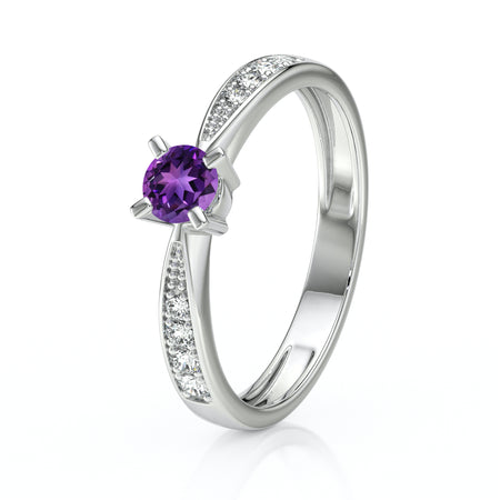 Solitaire accompagné améthyste et diamant Destinée - 1