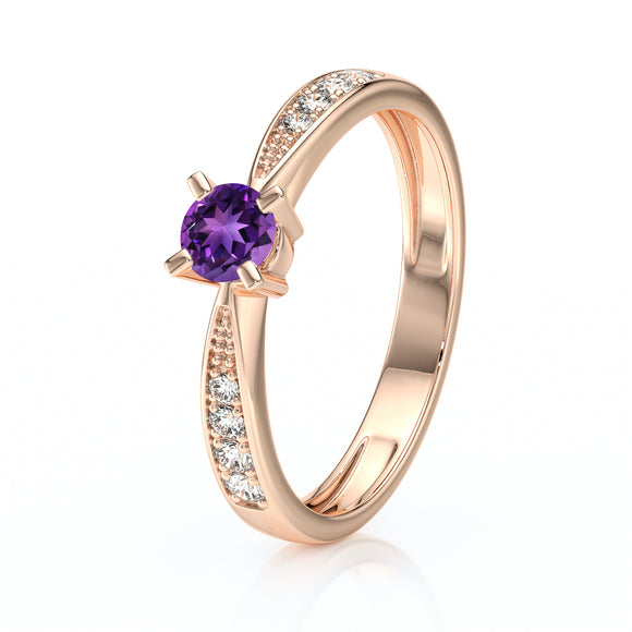 Solitaire accompagné améthyste et diamant Destinée - 1