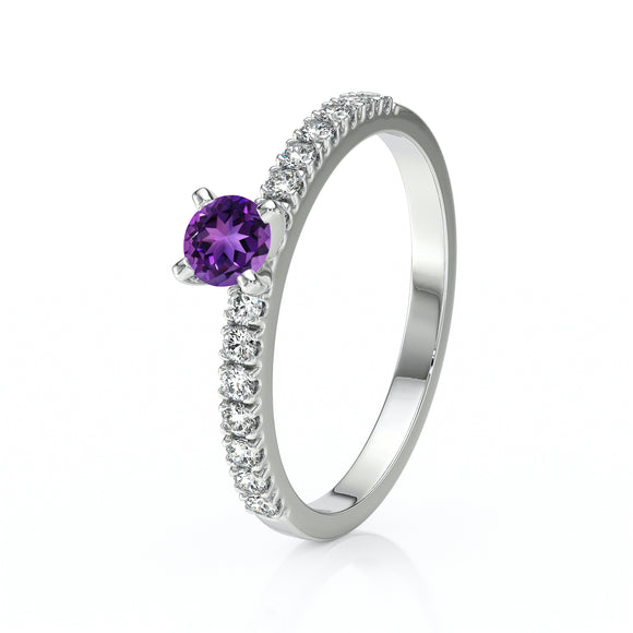 Solitaire accompagné améthyste et diamant Divine Idylle - 1