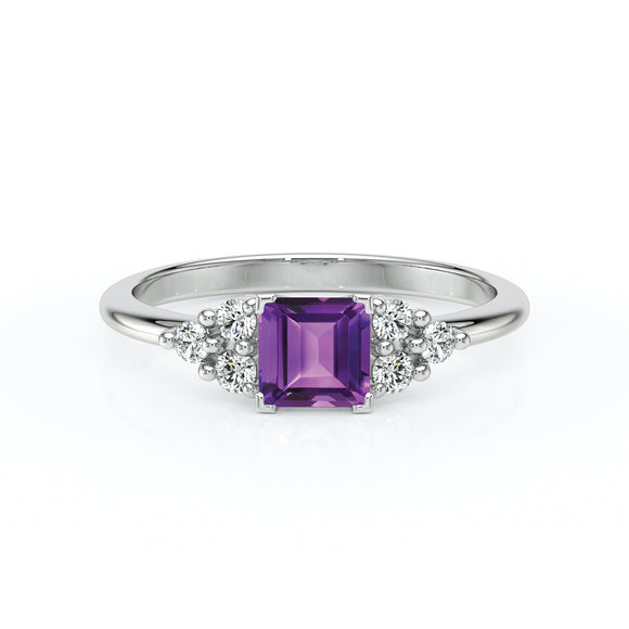 Solitaire accompagné améthyste et diamant Divine Idylle - 25