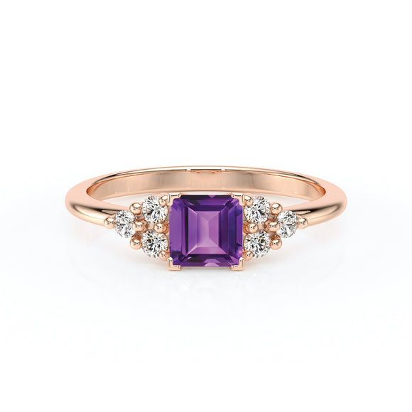 Solitaire accompagné améthyste et diamant Divine Idylle - 25