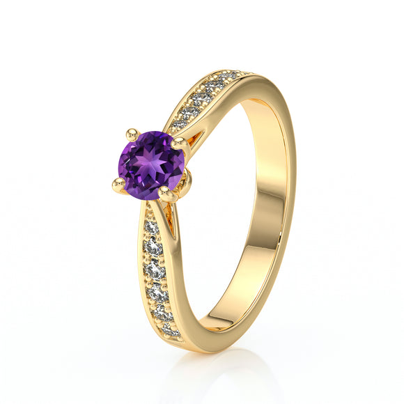 Solitaire accompagné améthyste et diamant Pluie d’étoiles - 15