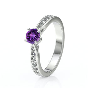 Solitaire accompagné améthyste et diamant Pluie d’étoiles - 15