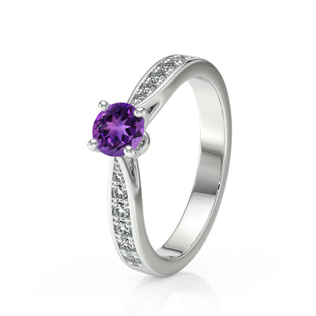 Solitaire accompagné améthyste et diamant Pluie d’étoiles - 15