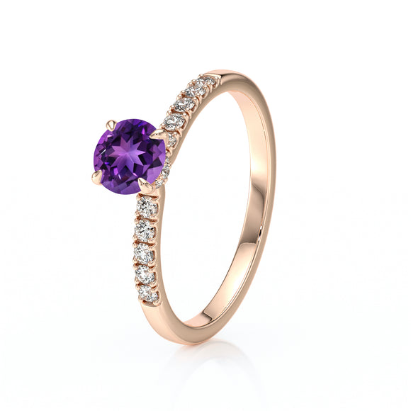 Solitaire accompagné améthyste et diamant Pluie d’étoiles - 17