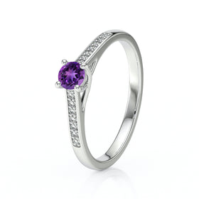 Solitaire accompagné améthyste et diamant Pluie d’étoiles - 4