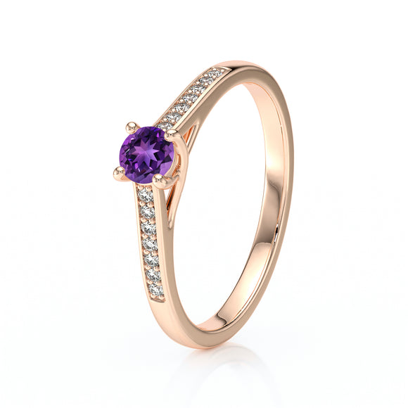 Solitaire accompagné améthyste et diamant Pluie d’étoiles - 4