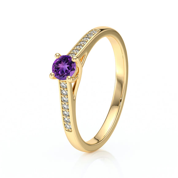 Solitaire accompagné améthyste et diamant Pluie d’étoiles - 4