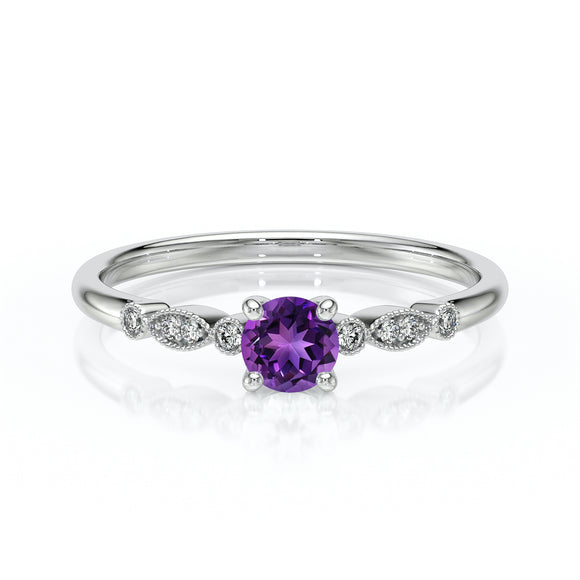 Solitaire accompagné améthyste et diamant Pluie d’étoiles - 9