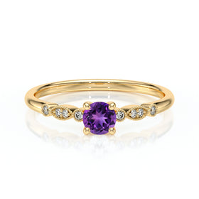 Solitaire accompagné améthyste et diamant Pluie d’étoiles - 9