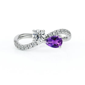 Solitaire accompagné améthyste et diamant Toi et Moi - 2
