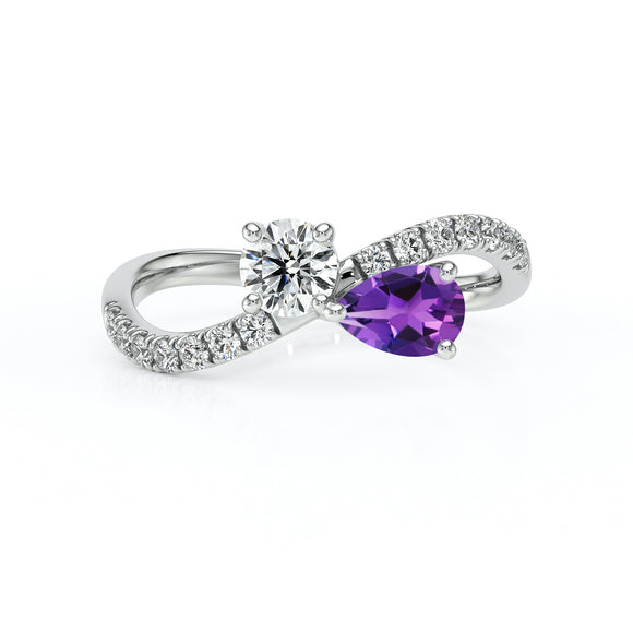 Solitaire accompagné améthyste et diamant Toi et Moi - 2