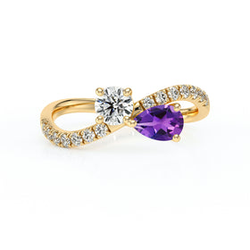 Solitaire accompagné améthyste et diamant Toi et Moi - 2