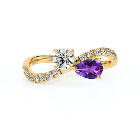 Solitaire accompagné améthyste et diamant Toi et Moi - 2