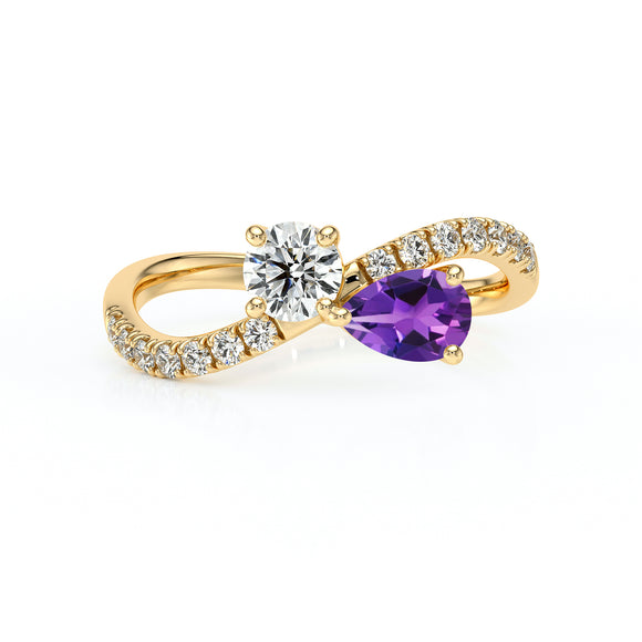 Solitaire accompagné améthyste et diamant Toi et Moi - 2
