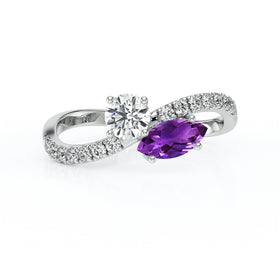 Solitaire accompagné améthyste et diamant Toi et Moi - 3