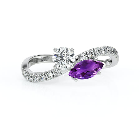 Solitaire accompagné améthyste et diamant Toi et Moi - 3