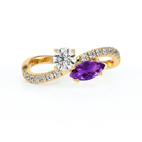 Solitaire accompagné améthyste et diamant Toi et Moi - 3