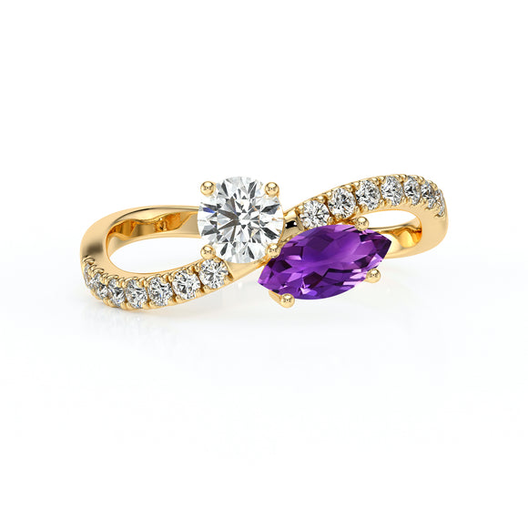Solitaire accompagné améthyste et diamant Toi et Moi - 3