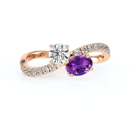 Solitaire accompagné améthyste et diamant Toi et Moi - 4