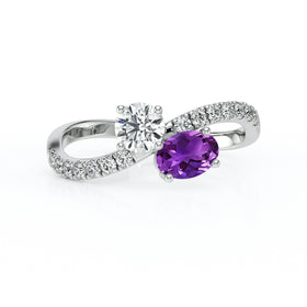 Solitaire accompagné améthyste et diamant Toi et Moi - 4