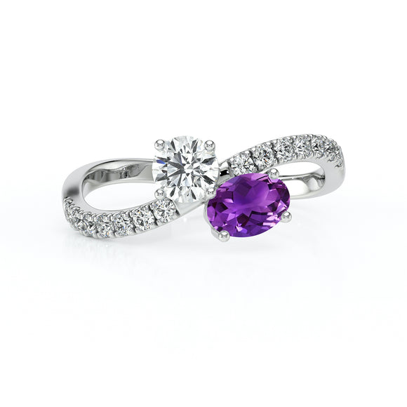 Solitaire accompagné améthyste et diamant Toi et Moi - 4