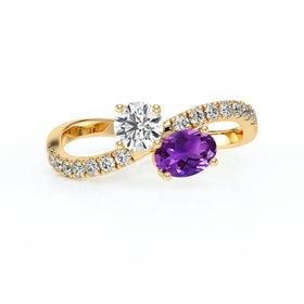Solitaire accompagné améthyste et diamant Toi et Moi - 4