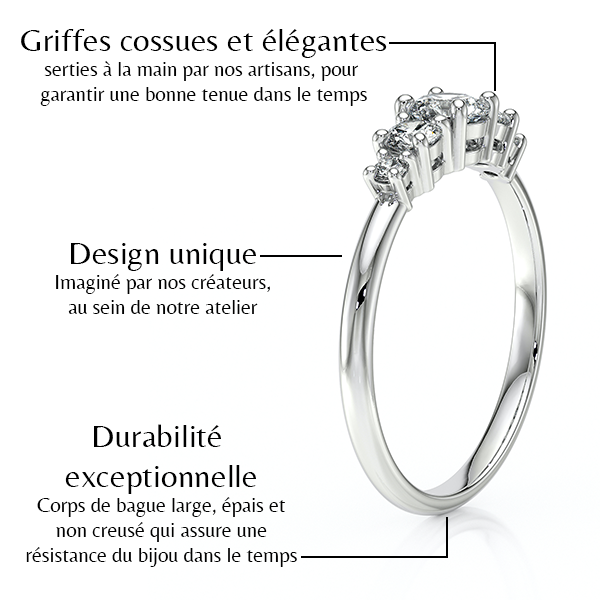 Solitaire accompagné saphir et diamant Coucher de Soleil - 7